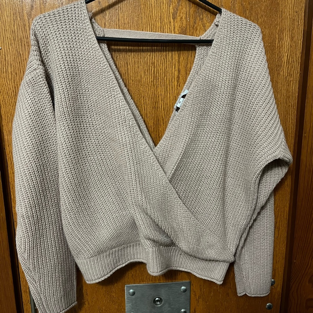 Favlux Fashion Blush V-Neck Cross Front Knit Sweater